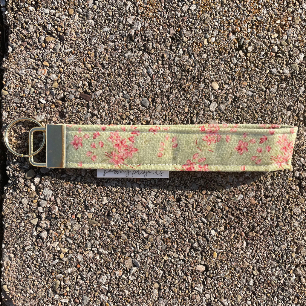 Pink & Green Floral Keychain Wristlet