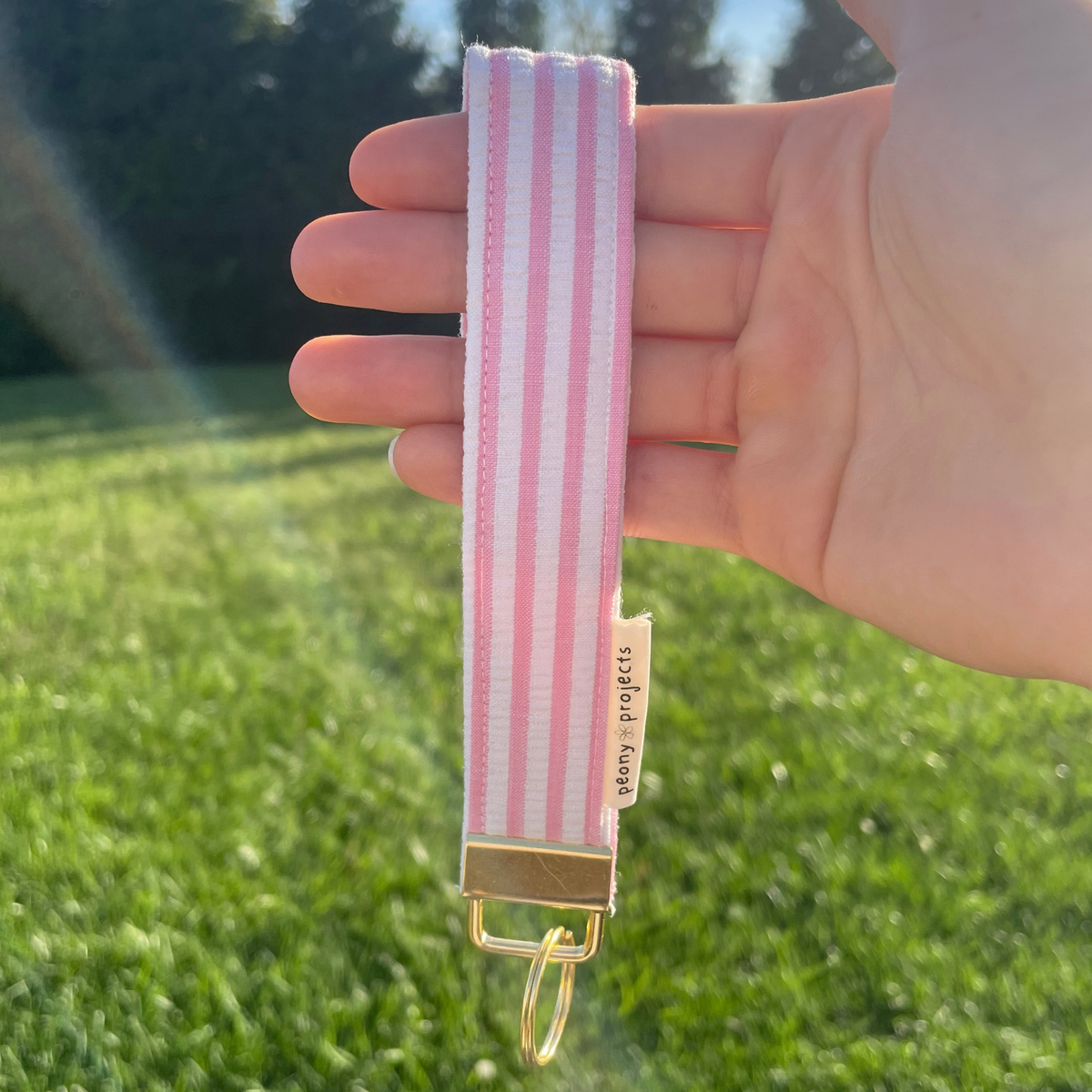 Pink Stripe Keychain Wristlet