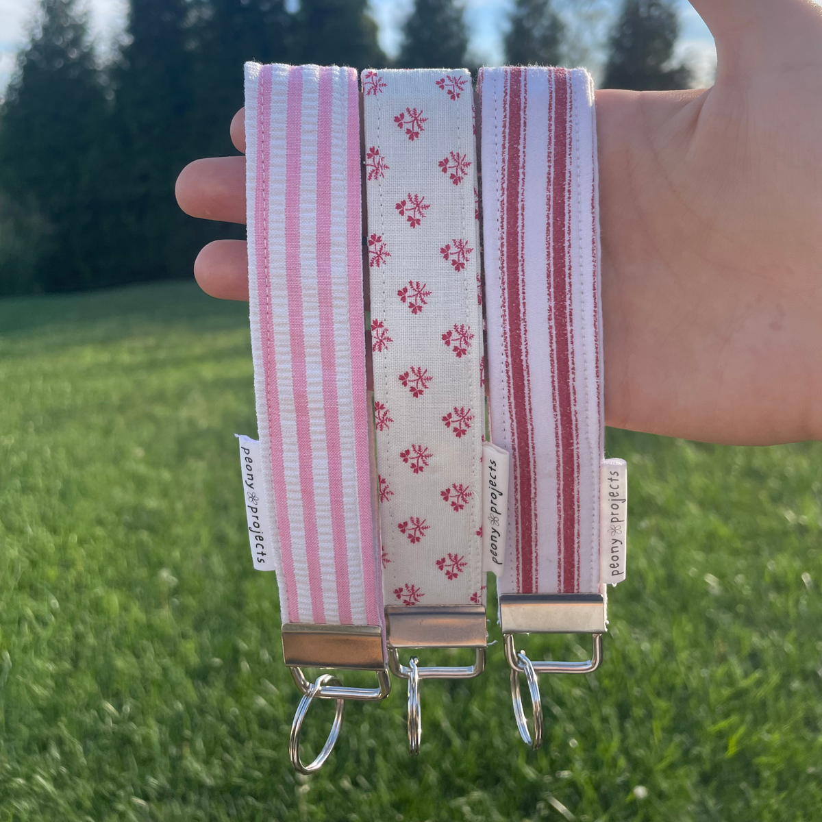 Pink Stripe Keychain Wristlet