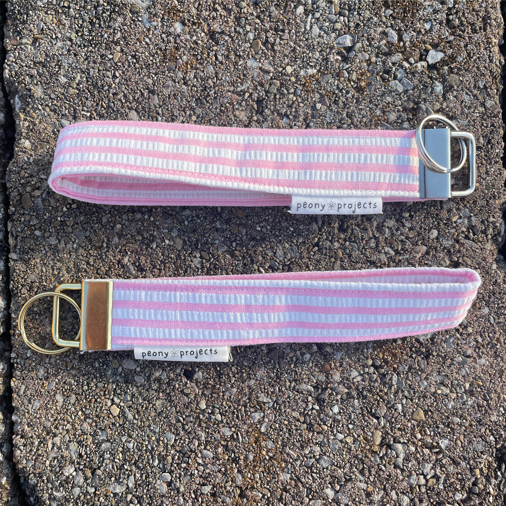 Pink Stripe Keychain Wristlet