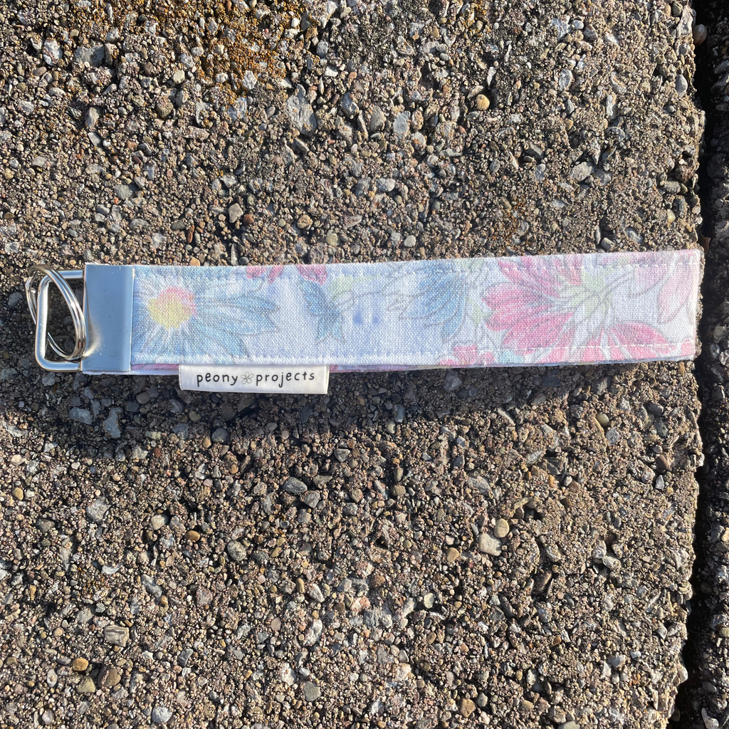 Pink & Blue Floral Keychain Wristlet
