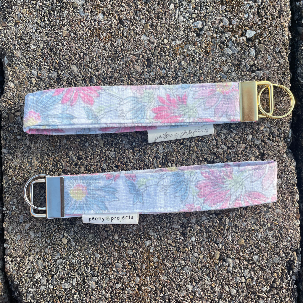 Pink & Blue Floral Keychain Wristlet