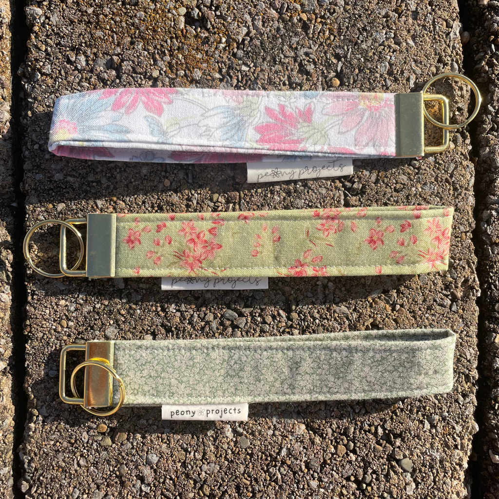 Pink & Green Floral Keychain Wristlet