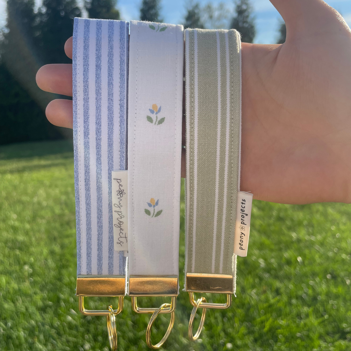 Blue Stripe Keychain Wristlet