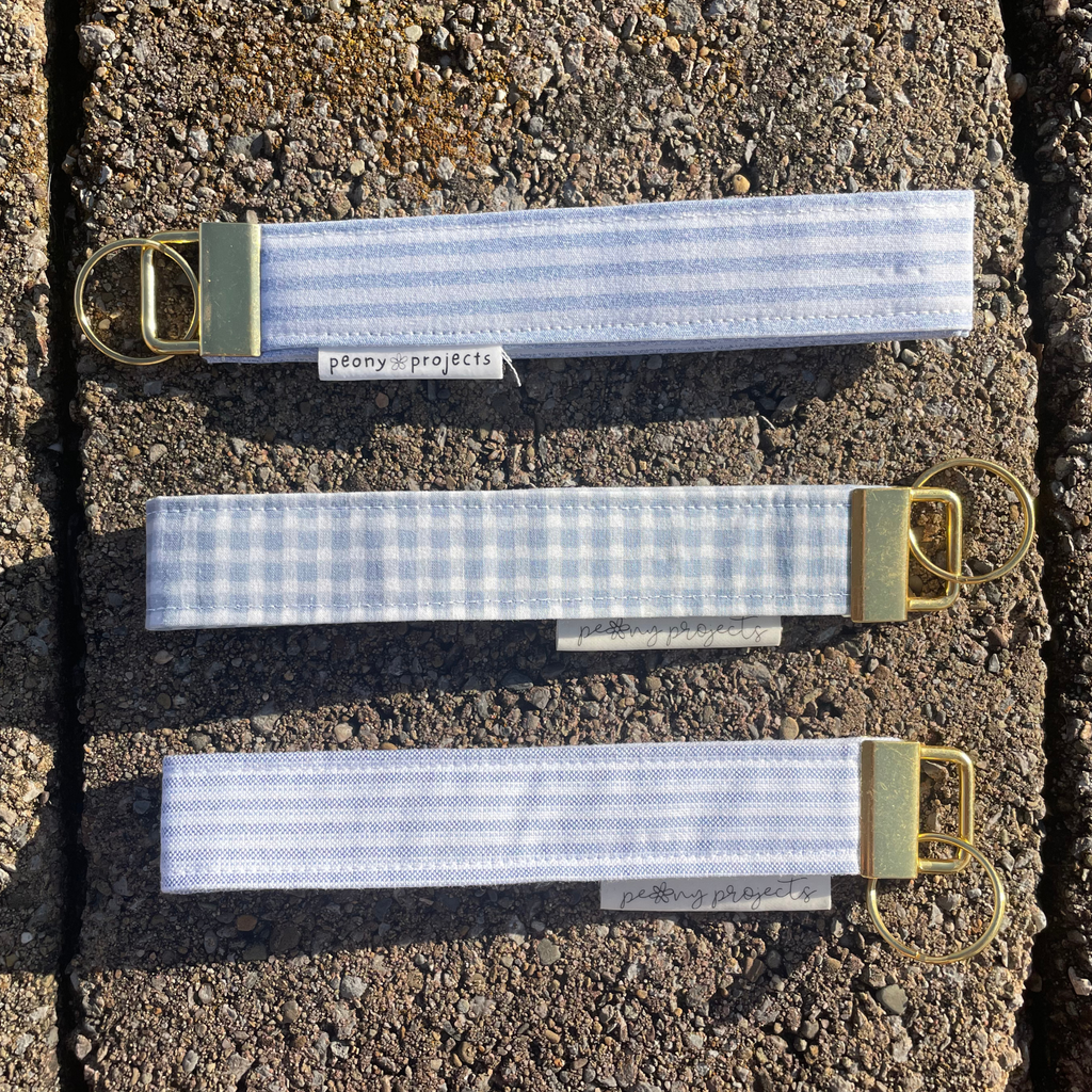 Blue Gingham Keychain Wristlet