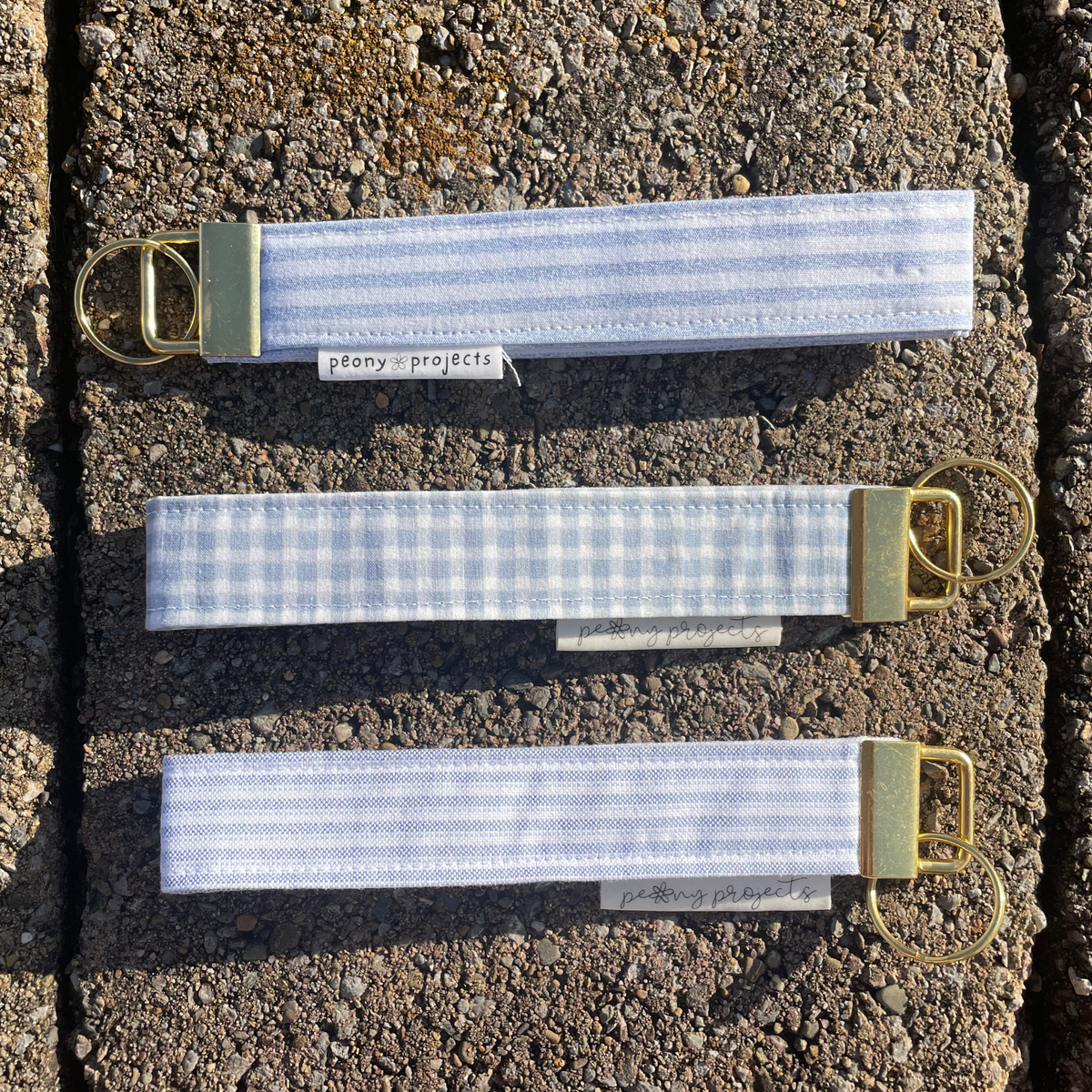 Blue Gingham Keychain Wristlet