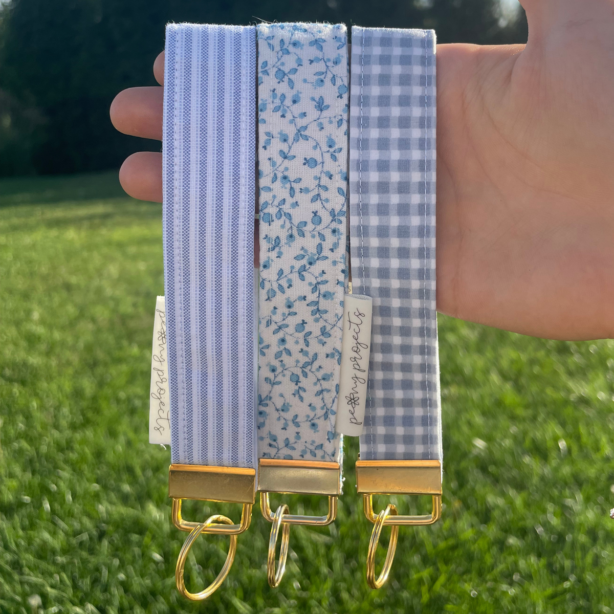 Blue Gingham Keychain Wristlet