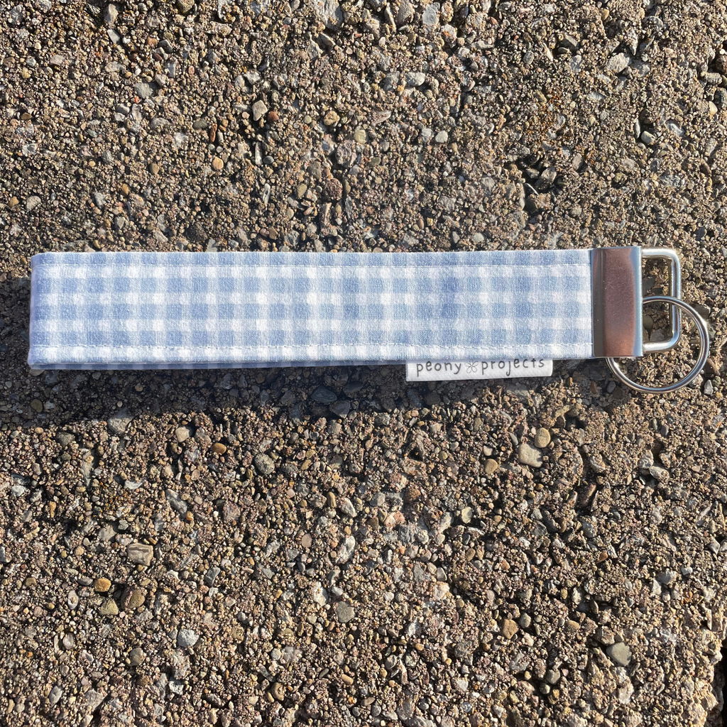Blue Gingham Keychain Wristlet