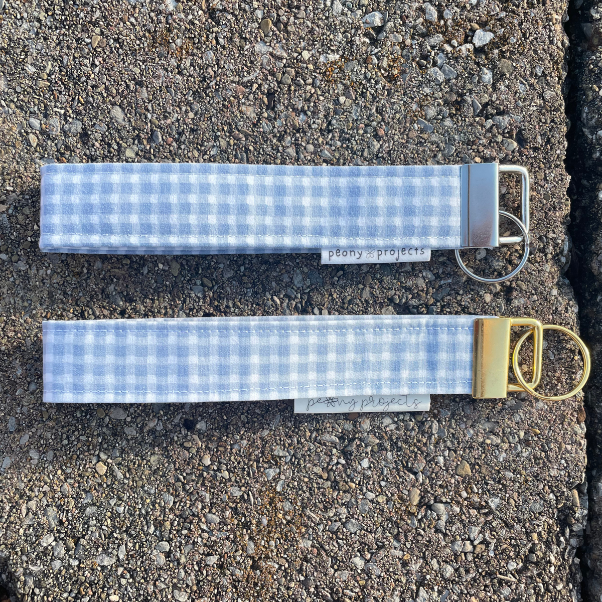 Blue Gingham Keychain Wristlet