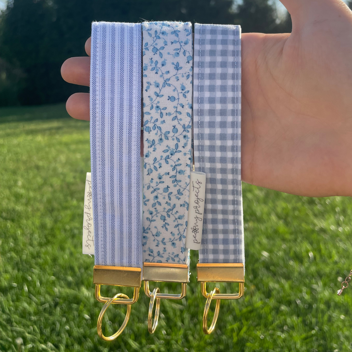 Blue Polo Stripe Keychain Wristlet