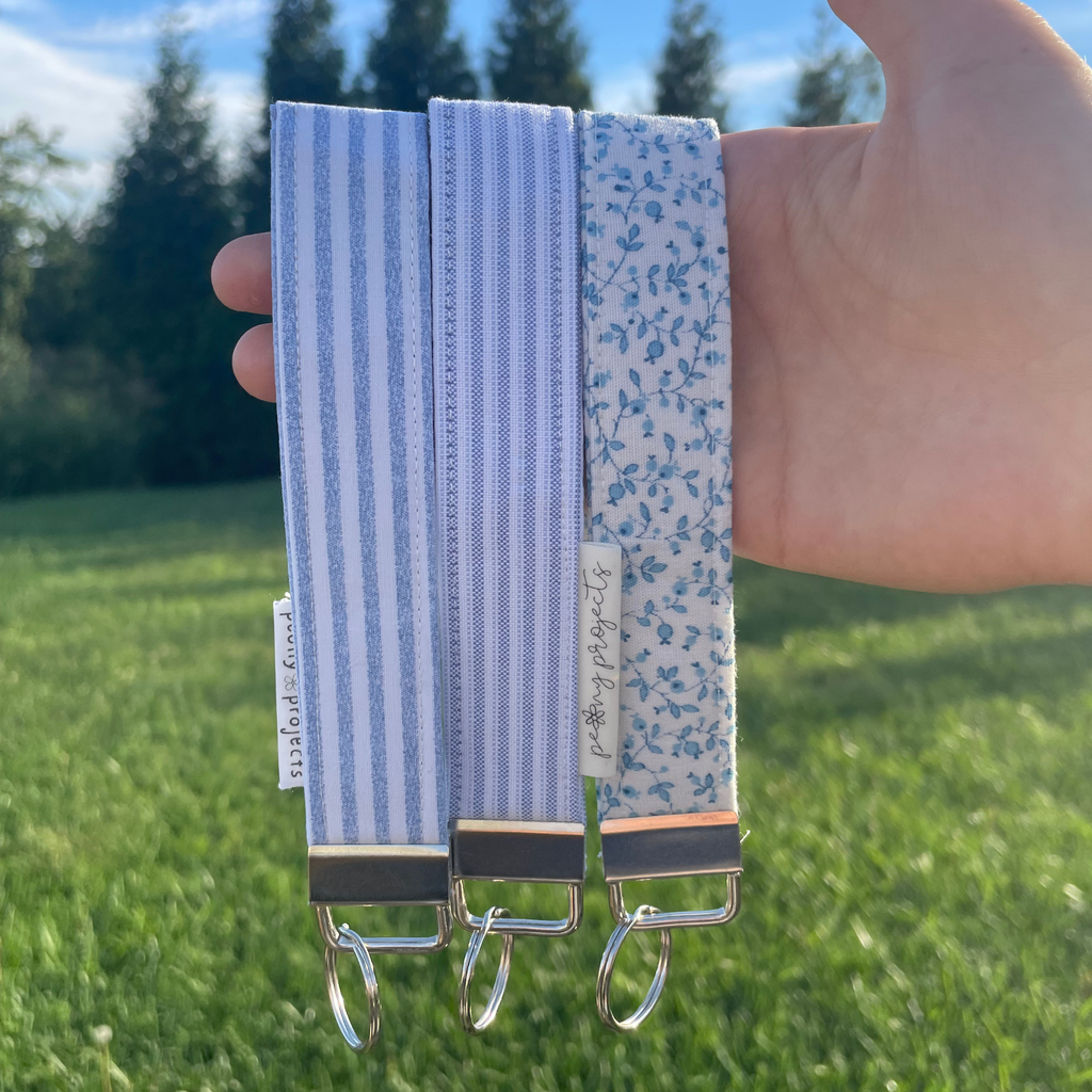 Blue Polo Stripe Keychain Wristlet