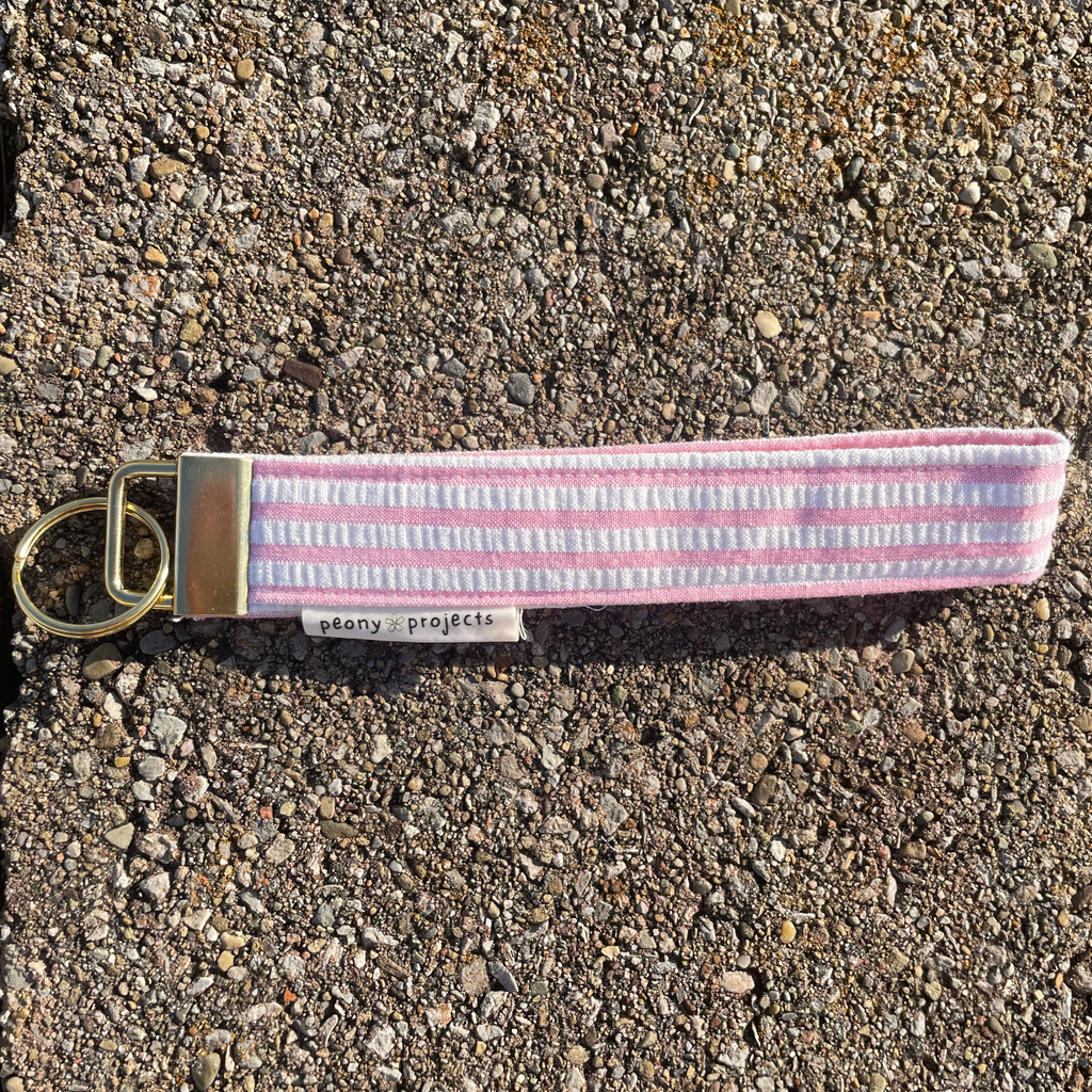 Pink Stripe Keychain Wristlet